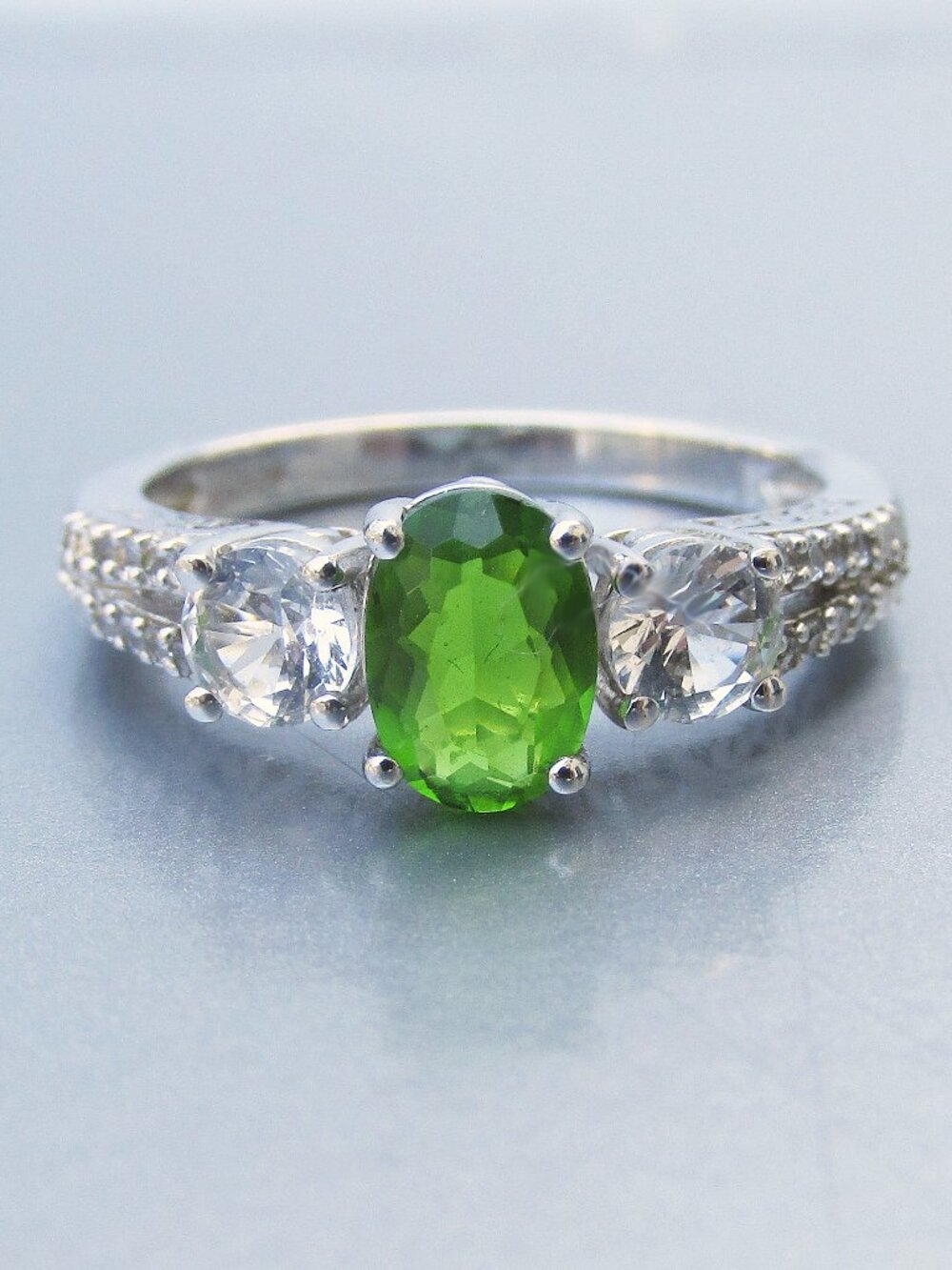 J. Homan Sterling Silver Oval Green Vintage Cubic Zirconia Ring Sz. 7
